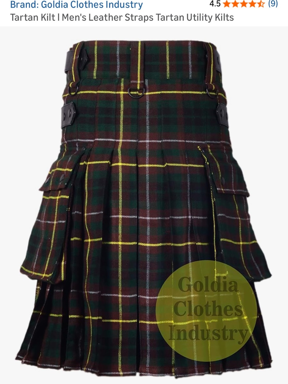 Women's /mens Dark Green Tartan Pleated Utility Kilt